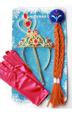 H047-1 4Pcs Anna Princess Crown Hair Piece Wand Gloves Wigs Party Cosplay